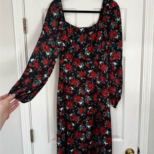 Floral Black and Red Dress